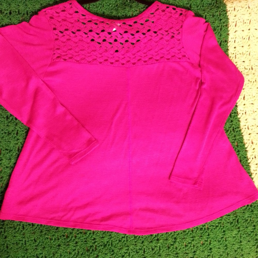 Aeropostale Magenta Purple Boho Lace Sweater Small Diamond Print - Picture 5 of 7